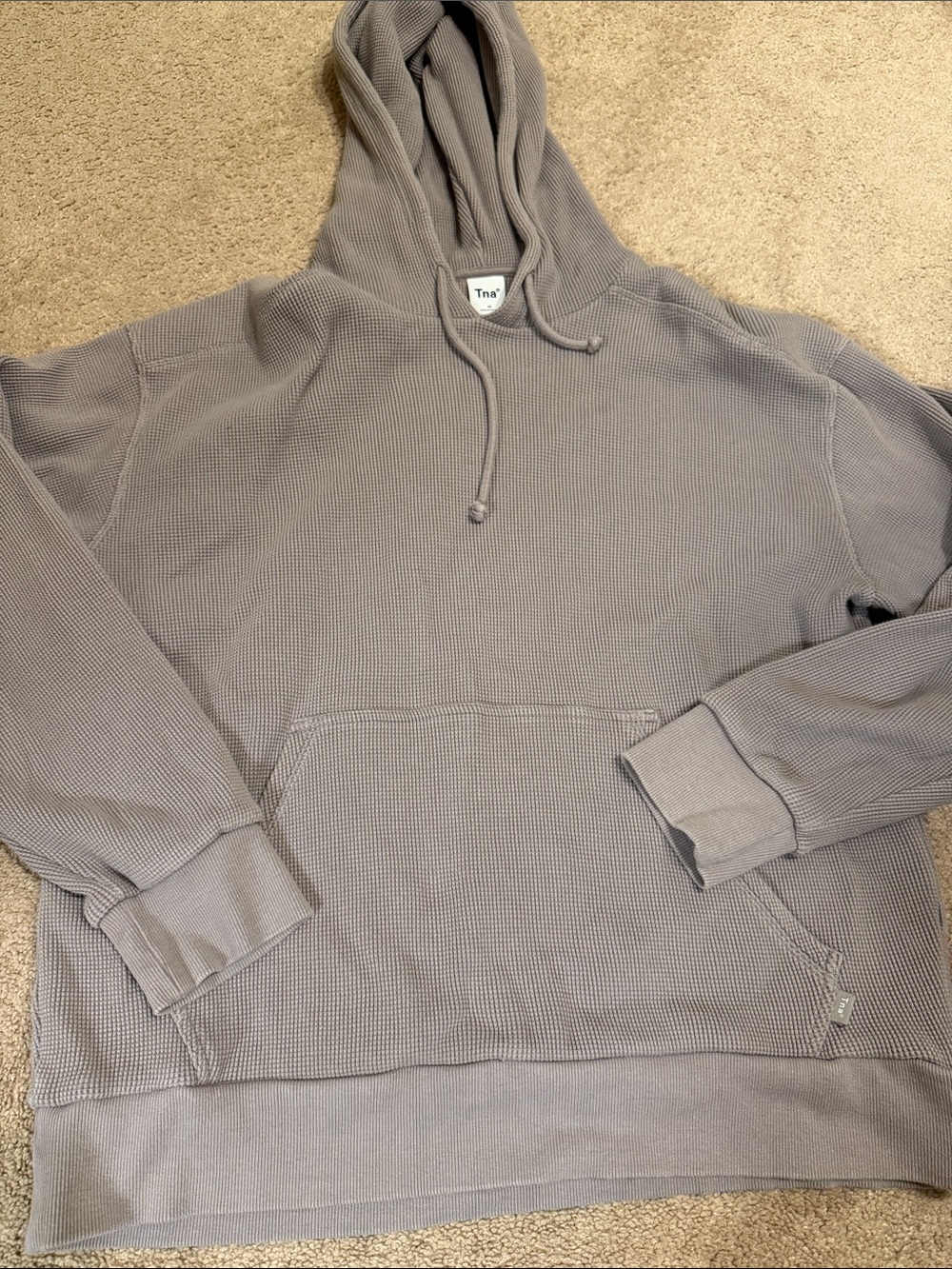 TNA Waffle-Knit Pullover Hoodie in purple/ Gray